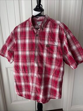 Carhartt Red and White Plaid Short-Sleeve Button-Down Shirt